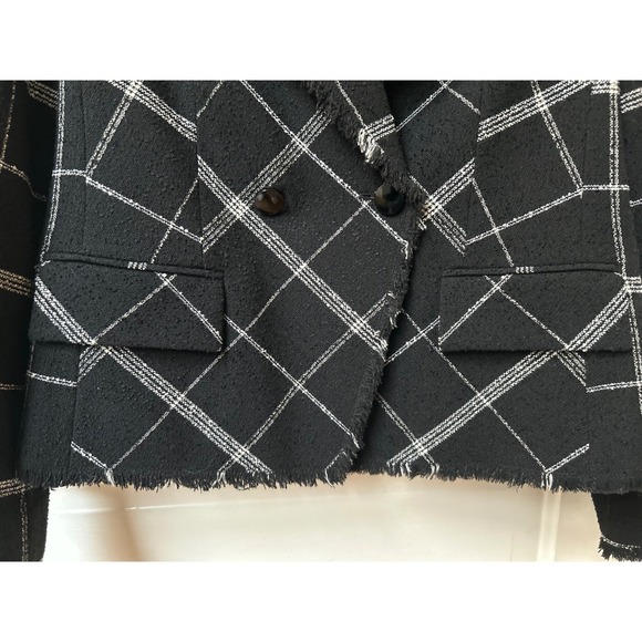 LK Bennett London Black Cream Zuri Tweed Frayed Edge Blazer Jacket US 8 - Picture 4 of 11